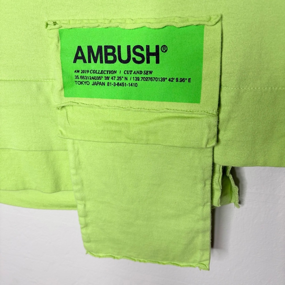 Ambush Neon Green Utility Waist Pocket T Shirt Small AW19 Japan - Picture 3 of 11